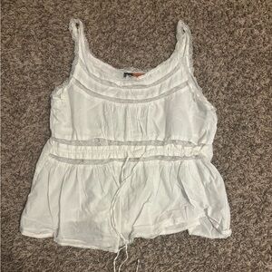 Vintage White Lace Trim Sleeveless Peasant Tank Top Size Small
